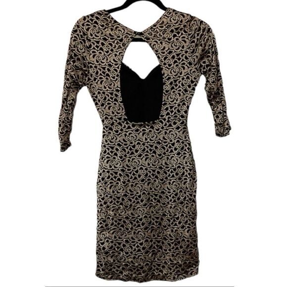 Rhapsodielle Gold & Black Body-Con Backless Dress  S - Picture 3 of 7